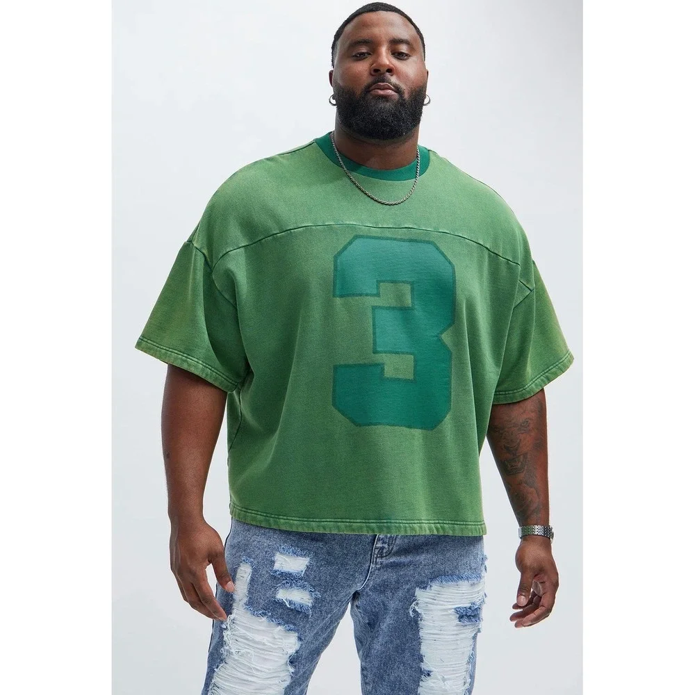 Fashion Nova Men Oversized Green Graphic Sweatshirt Tee Washed Number 3 M